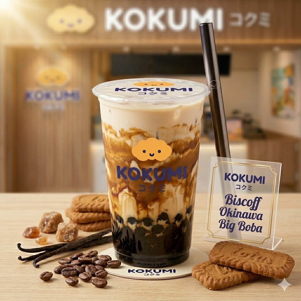 Biscoff Okinawa Big Boba – Minuman Okinawa dengan topping biscoff dan boba